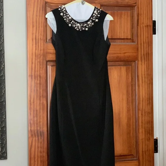Calvin Klein Pearl Neckline Sheath Dress, Womens, 4, Black Calvin Klein Pearl Neckline Sheath Dress, Womens, 4, Black
